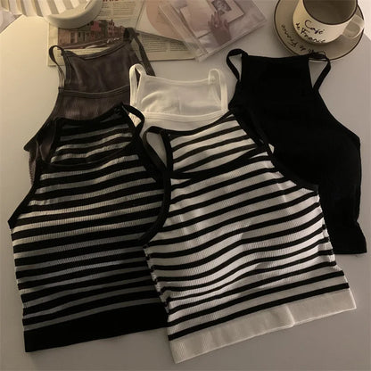 Korean Style Padded Striped Crop Tank Top