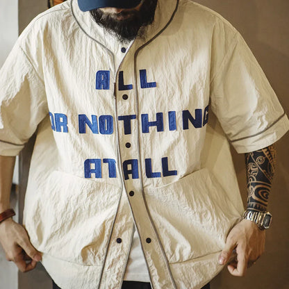 Wrinkled Baseball Cardigan Shirt