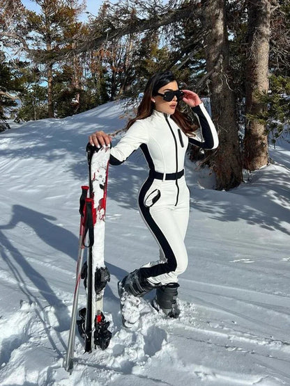 Women’s Waterproof Ski Jumpsuit – Winter Patchwork Snow Overall