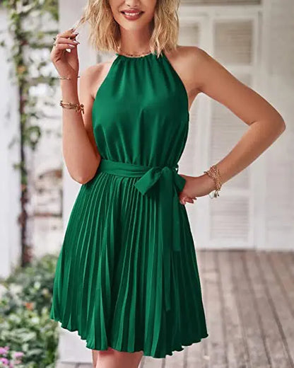 Summer Pleated Halter Dress