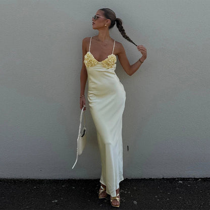 3D Floral Backless Dress