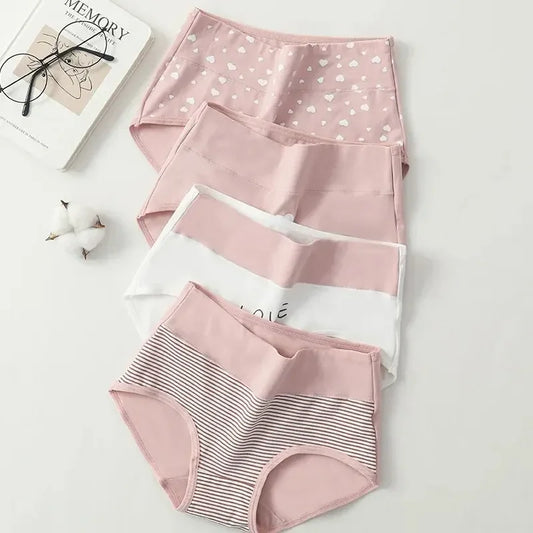 Ultimate Comfort: 4Pcs High-Waist Cotton Panties