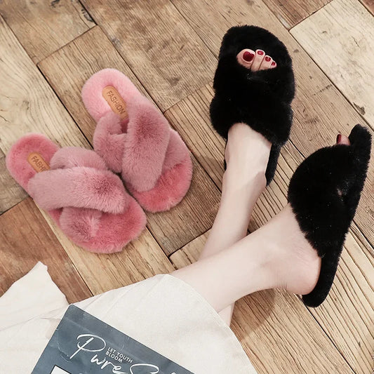 Women Luxe Fur Slide Slippers