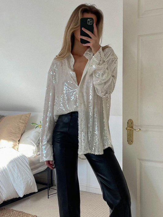 Oversized Glitter Blouse For Women